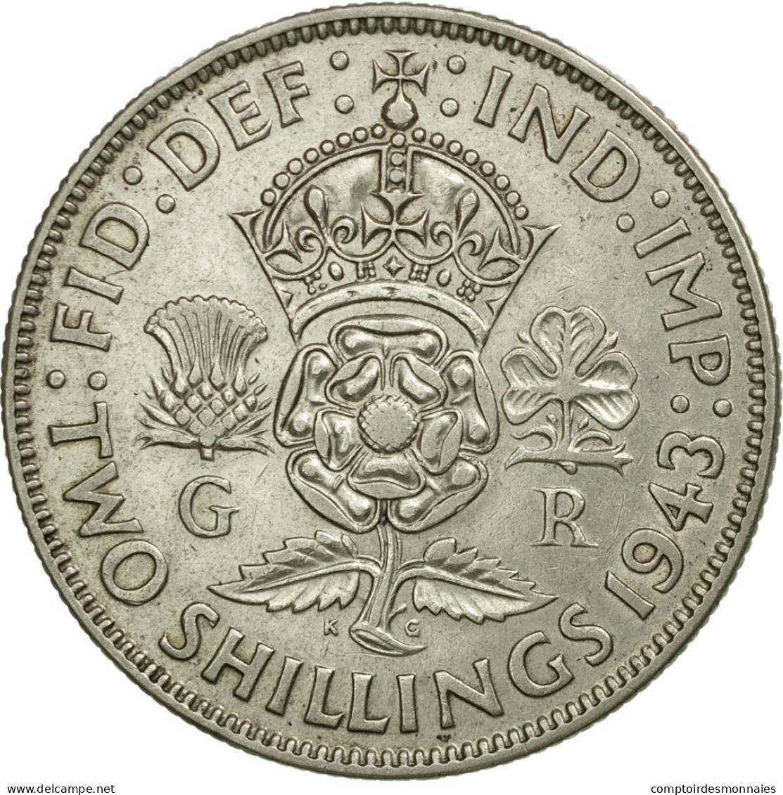 Monnaie, Grande-Bretagne, George VI, Florin, Two Shillings, 1943, TTB, Argent - J. 1 Florin / 2 Schillings