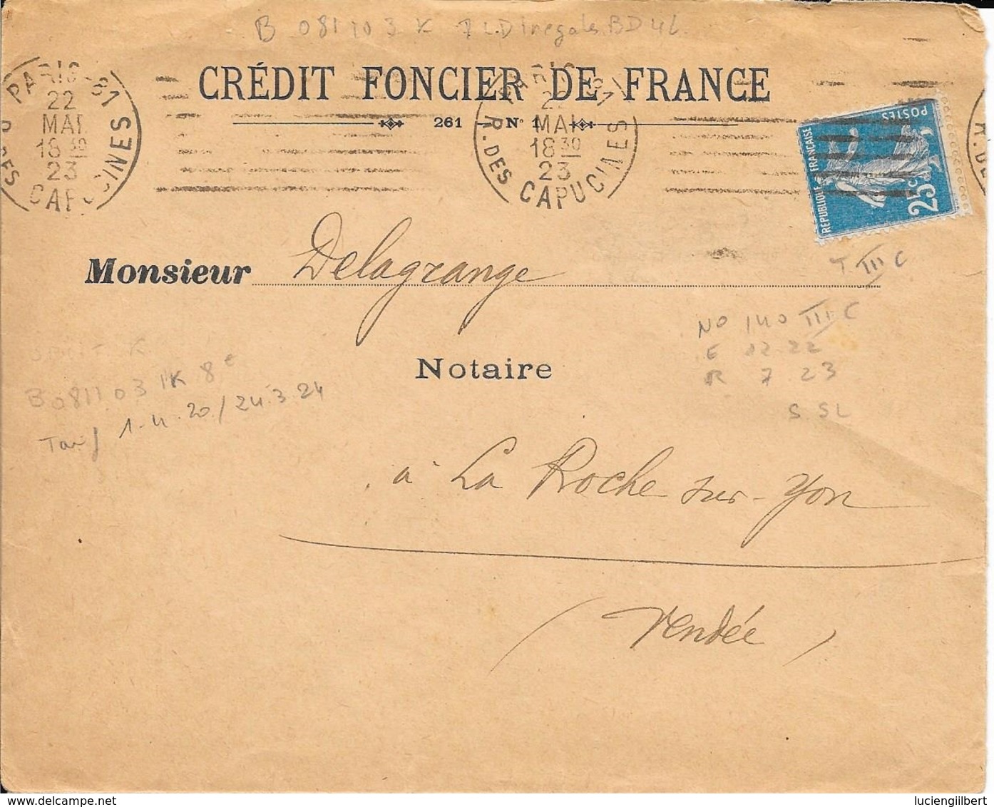 TIMBRE N° 140 III C -  TARIF DU 1 4 1920 - FLAMME N° B 0811 031 K - PARIS 81  - 1923 - Postal Rates