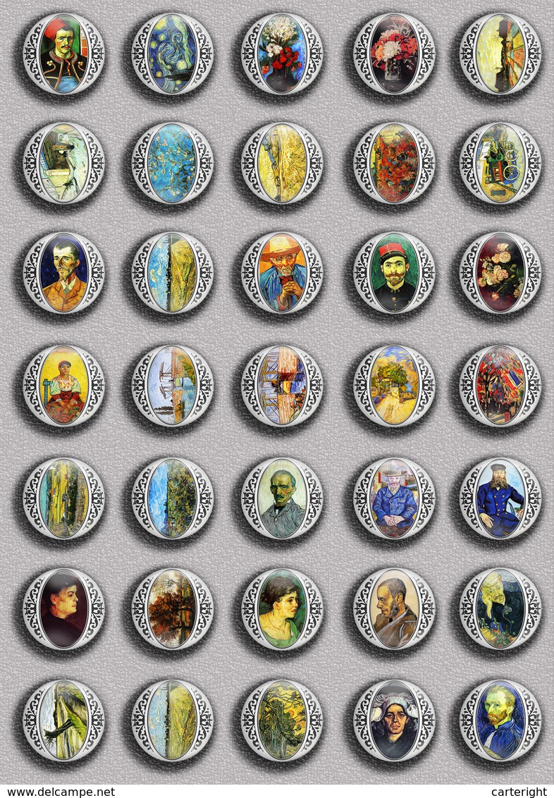 Vincent Van Gogh Painting Fan ART BADGE BUTTON PIN SET 8 (1inch/25mm Diameter) 35 DIFF - Andere & Zonder Classificatie