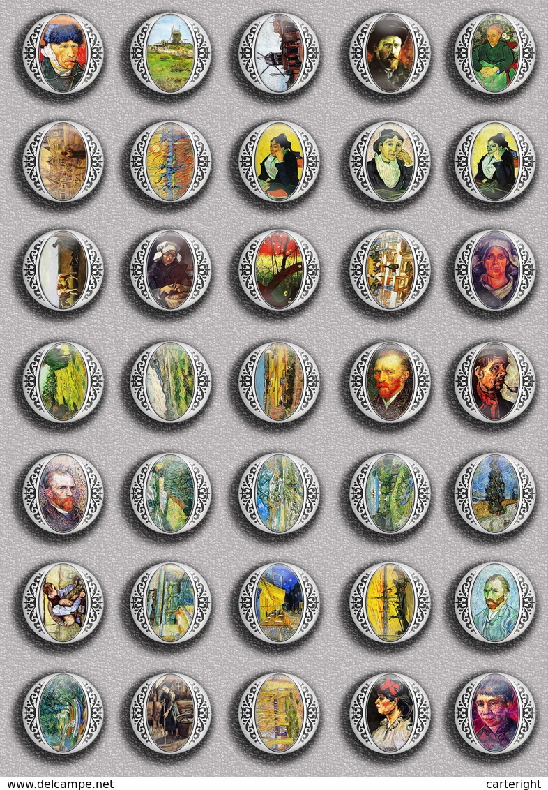 Vincent Van Gogh Painting Fan ART BADGE BUTTON PIN SET 9 (1inch/25mm Diameter) 35 DIFF - Andere & Zonder Classificatie