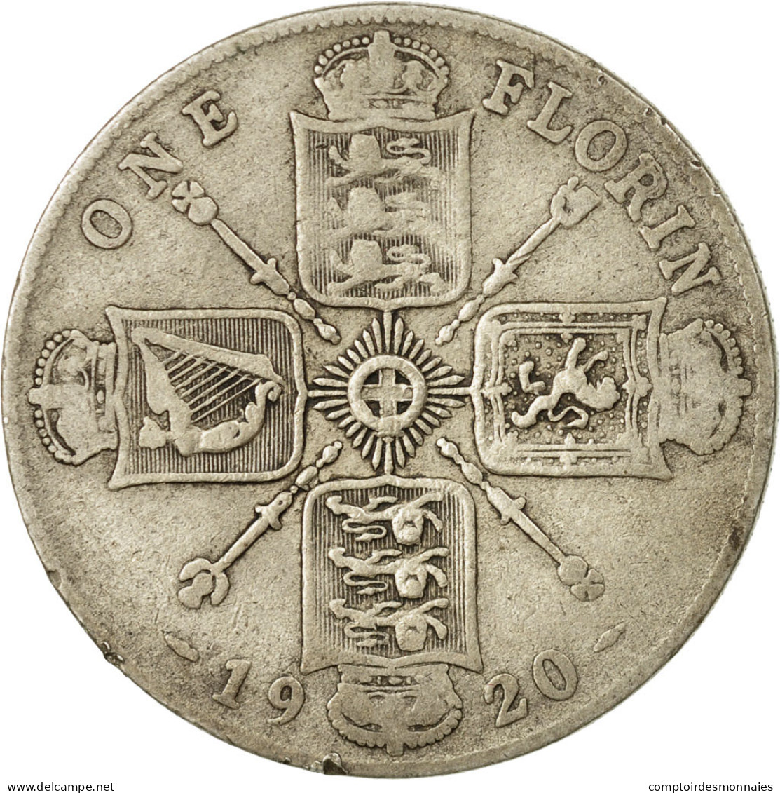 Monnaie, Grande-Bretagne, George V, Florin, Two Shillings, 1920, TB+, Argent - J. 1 Florin / 2 Schillings