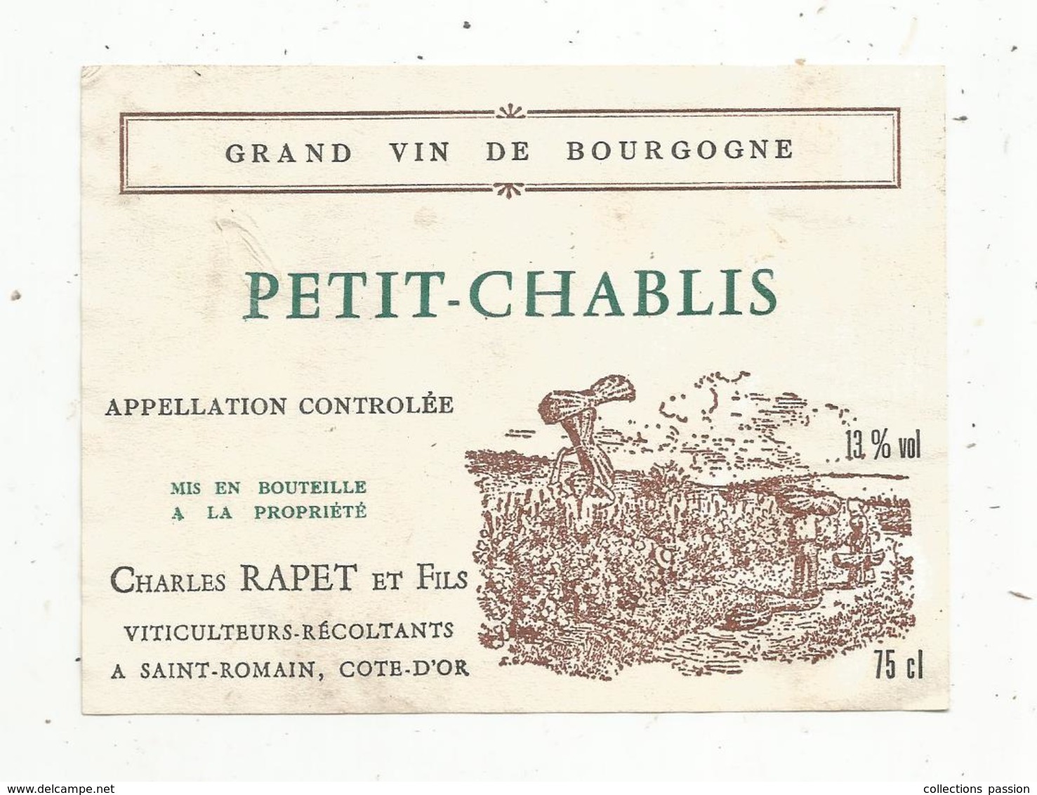 étiquette De Vin  , Bourgogne, PETIT-CHABLIS , C. Rapet ,Saint Romain , Côte D'or - Bourgogne