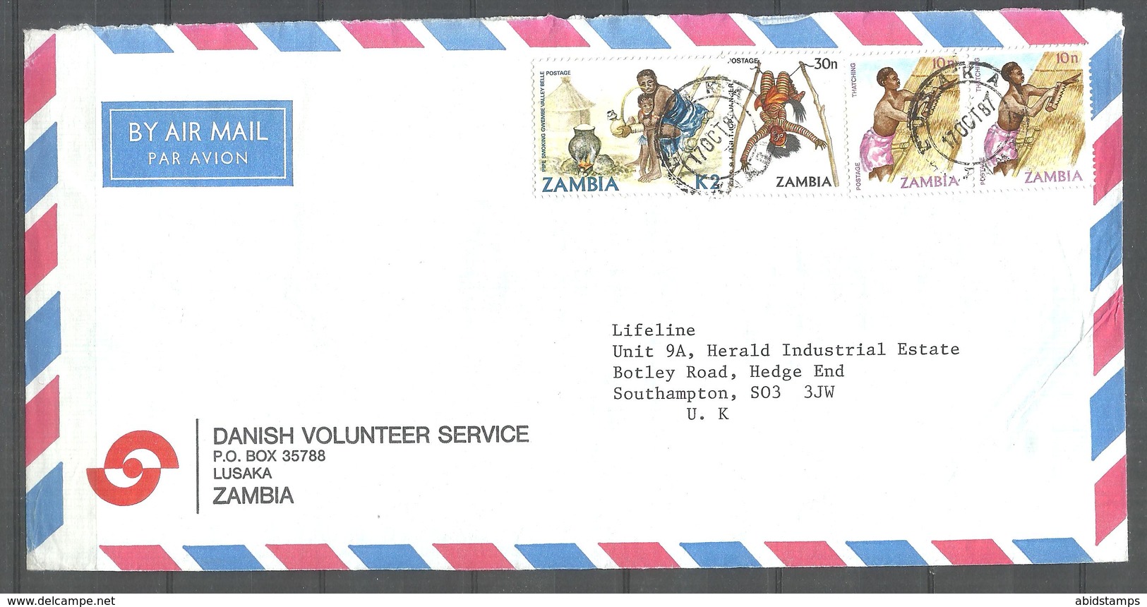 USED AIR MAIL COVER ZAMBIA TO ENGLAND - Zambia (1965-...)