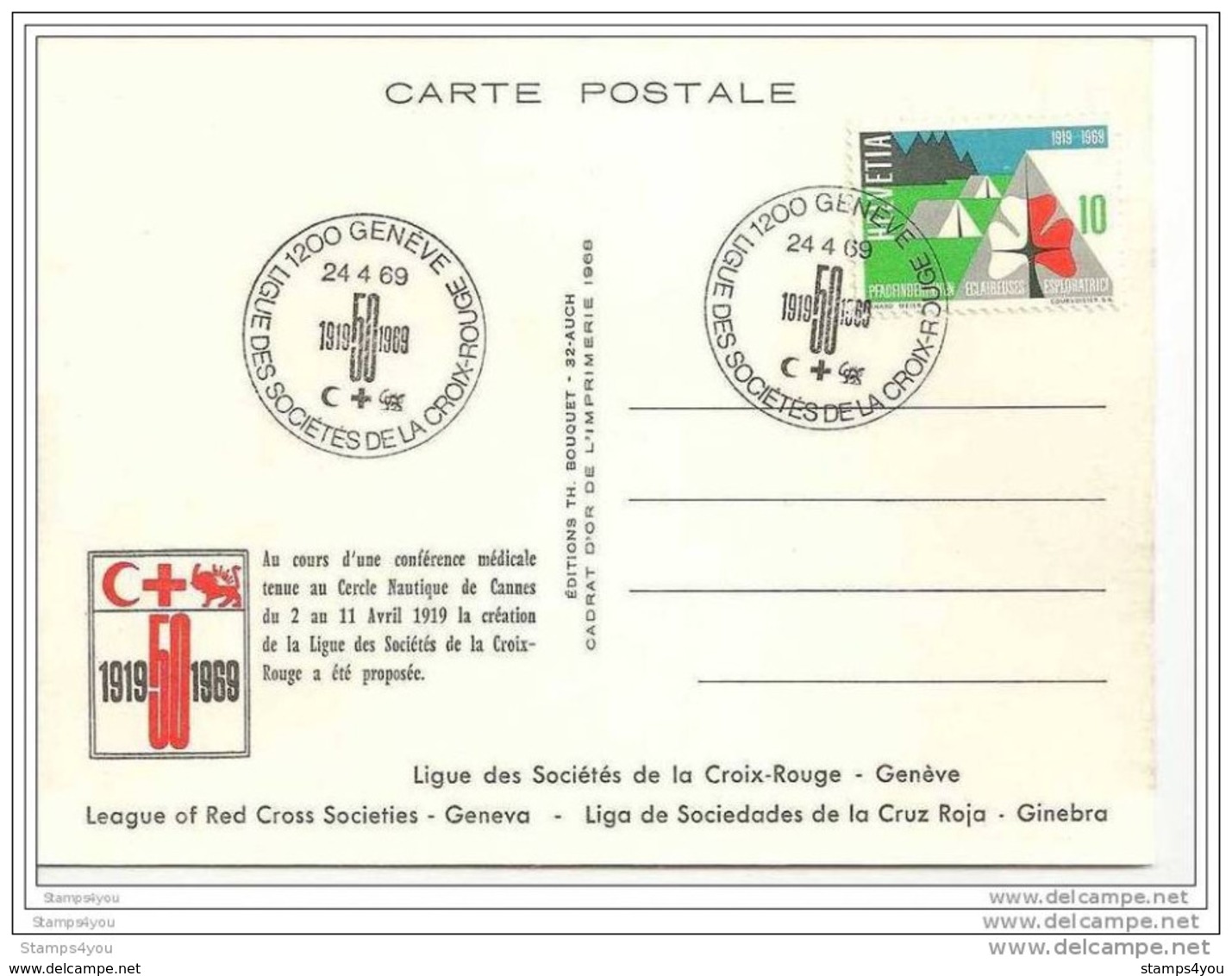 89 - 79  - Carte Suisse Avec Oblit Spéciale "Ligue Des Sociétés De La Croix-Rouge 1969 Genève - Croix-Rouge