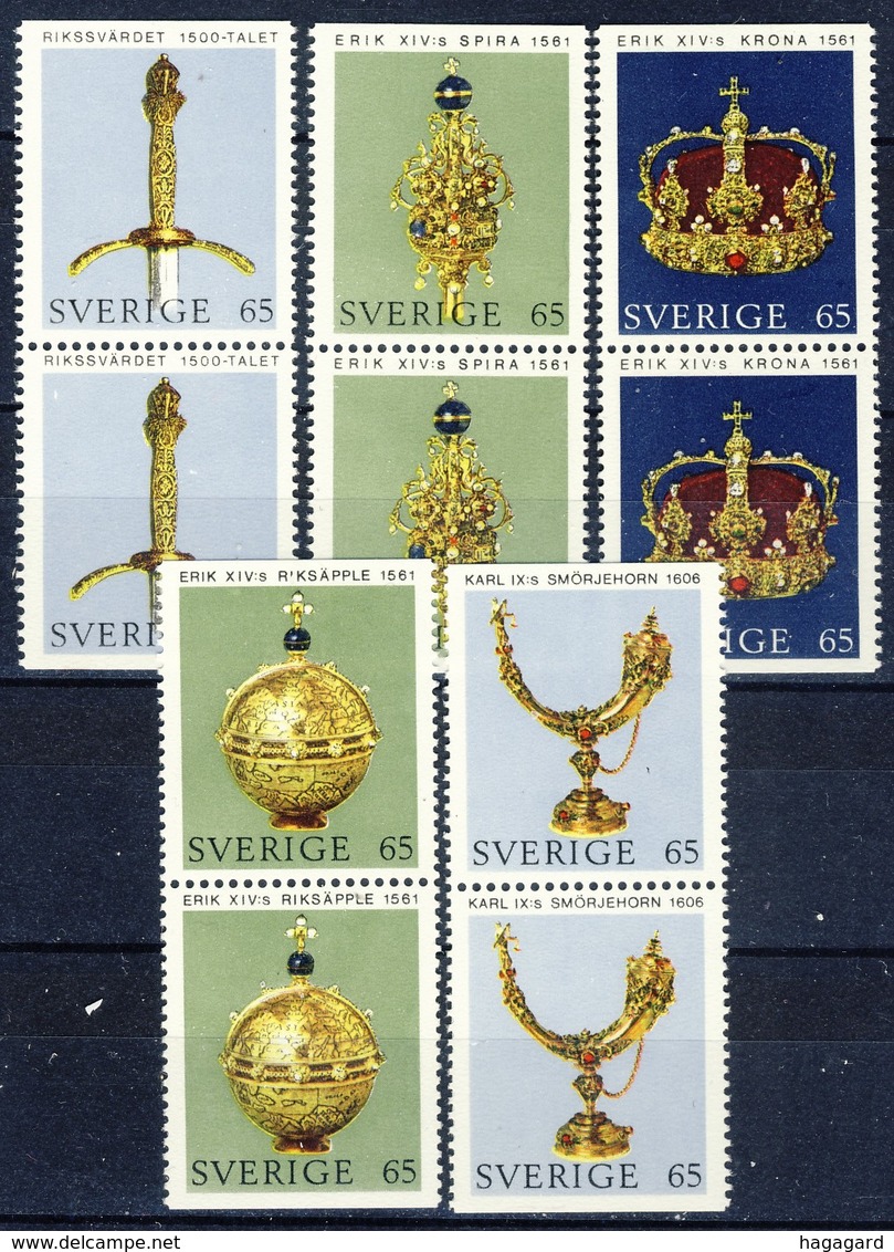 +G2046. Sweden 1971. Crown Regals. 6 Pairs. Michel 723-27. MNH(**) - Neufs