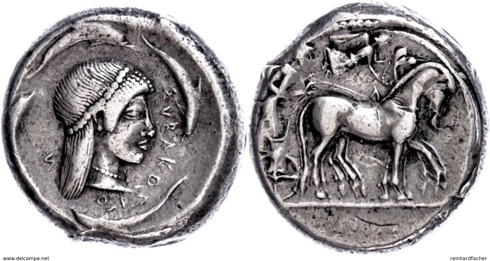 Syrakus, Tetradrachme (17,31g), Ca. 480 V. Chr.. Av: Quadriga Nach Rechts. Rev: Kopf Der Arethusa Nach Rechts, Darum Vie - Sicilia