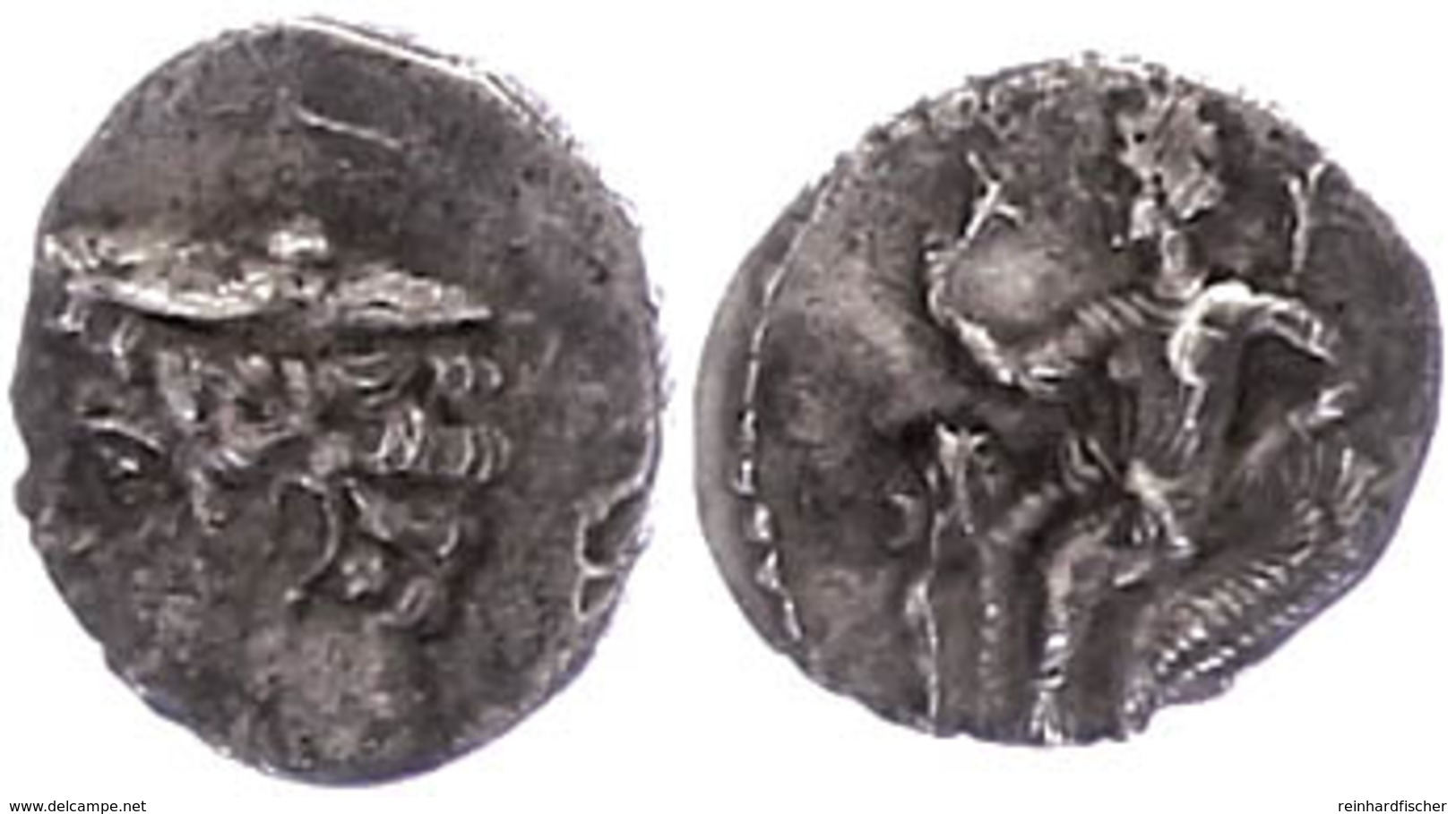 Tarsos, Obol (0,71g), Ca. 4. Jhd. V. Chr. Av: Hermeskopf Mit Petasos Nach Links. Rev: Nach Links Thronende Aphrodite Auf - Other & Unclassified