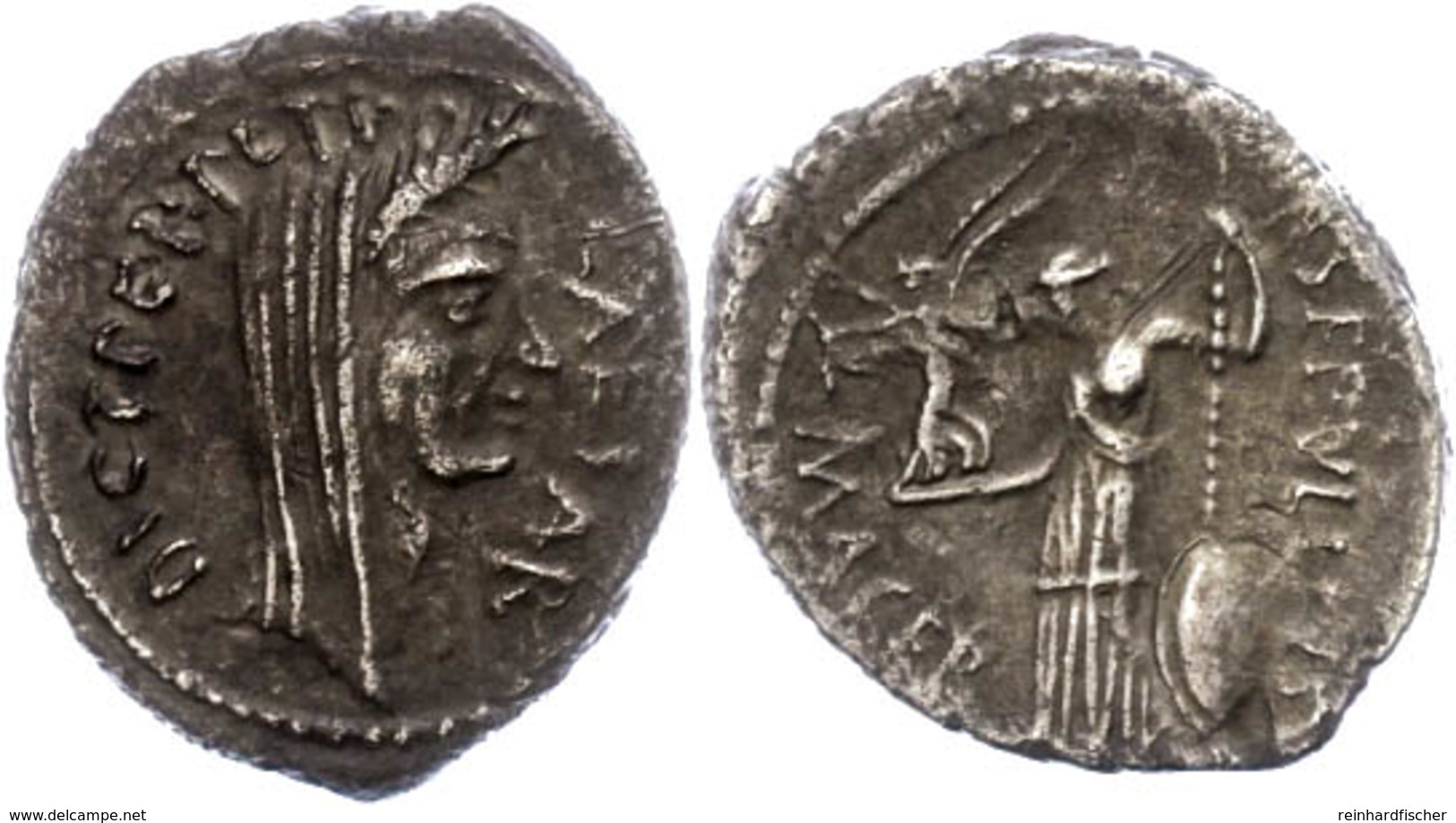 P. Sepullius Macer, Denar (3,15g), 44 V. Chr., Rom. Av: Verschleierter Kopf Caesars Nach Rechts, Darum "CAESAR" Und "DIC - Repubblica (-280 / -27)