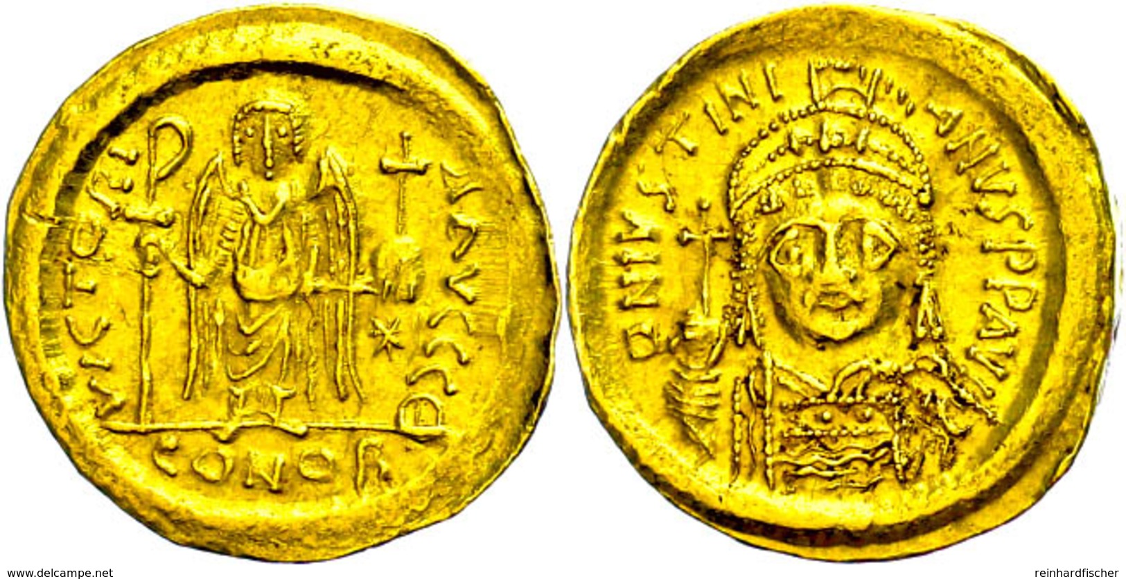 Justinianus I., 527-565, Solidus (4,29g), Konstantinopel. Av: Büste Mit Kreuzglobus Von Vorn, Darum Umschrift. Rev: Steh - Byzantine