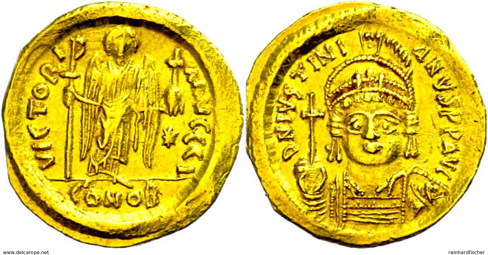 Justinianus I., 527-565, Solidus (4,38g), Konstantinopel. Av: Büste Mit Kreuzglobus Von Vorn, Darum Umschrift. Rev: Steh - Bizantine