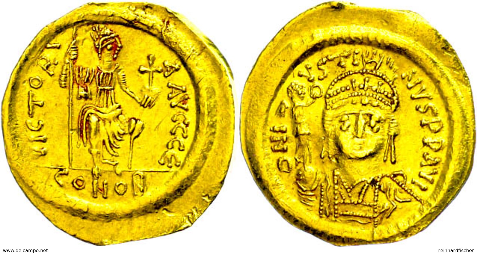 Justinus II., 565-578, Solidus (4,07g), Konstantinopel. Av: Brustbild Mit Victoria Und Schild Von Vorn, Darum Umschrift. - Bizantine