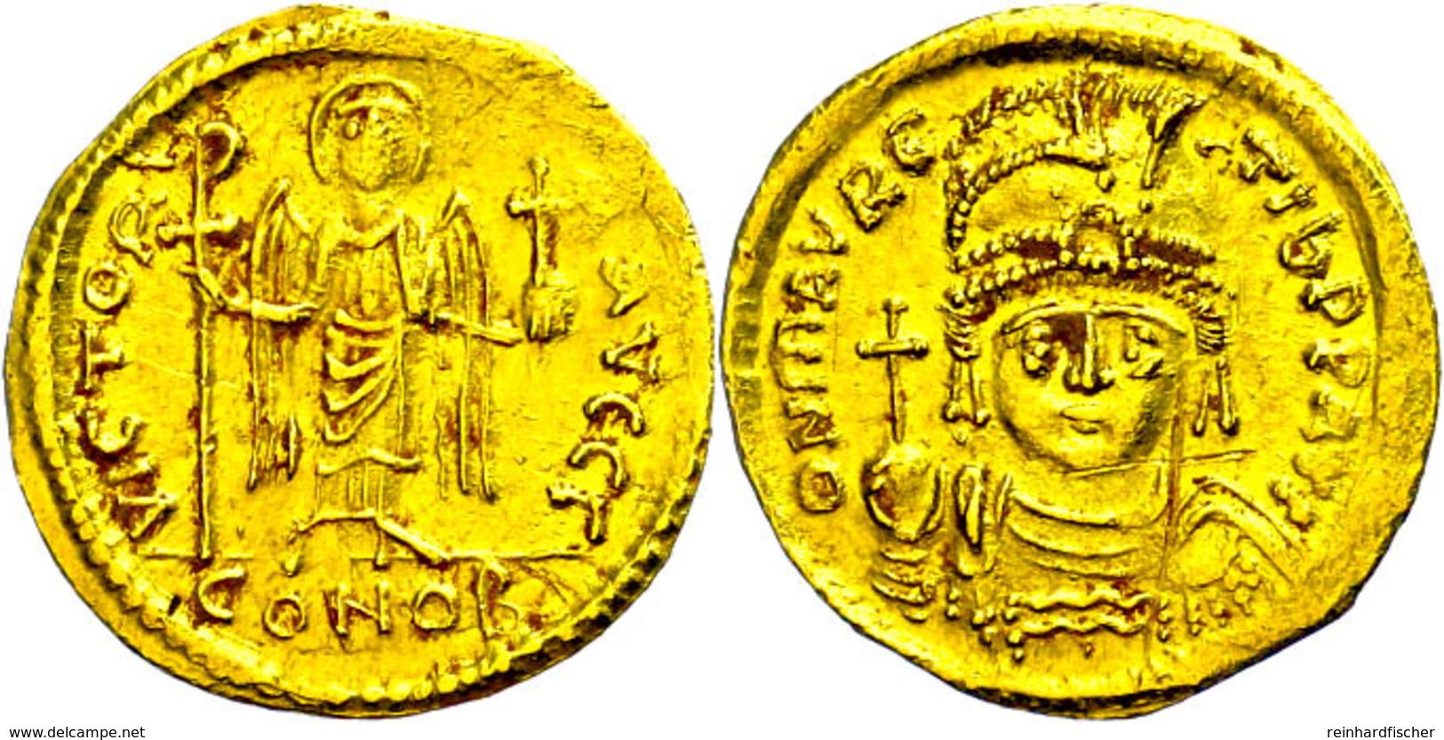 Mauricius Tiberius, Solidus (4,46g), 582-602, Konstantinopel. Av: Brustbild Mit Kreuz Von Vorn, Darum Umschrift. Rev: St - Byzantine