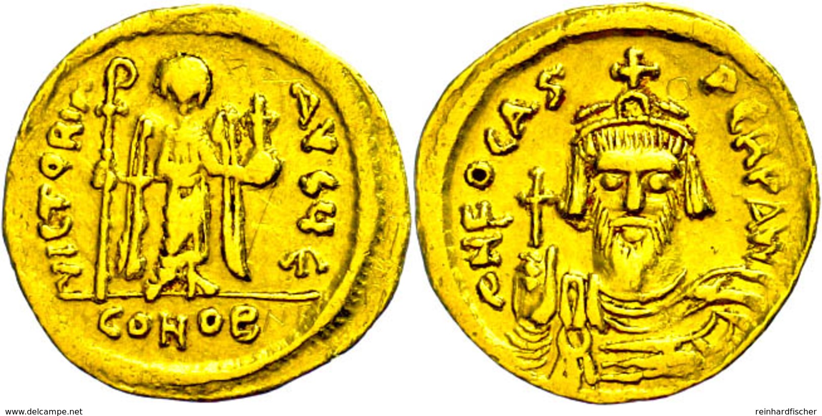 Phocas, 602-610, Solidus (4,27g), Konstantinopel. Av: Brustbild Mit Kreuzglobus Von Vorn, Darum Umschrift. Rev: Stehende - Byzantine