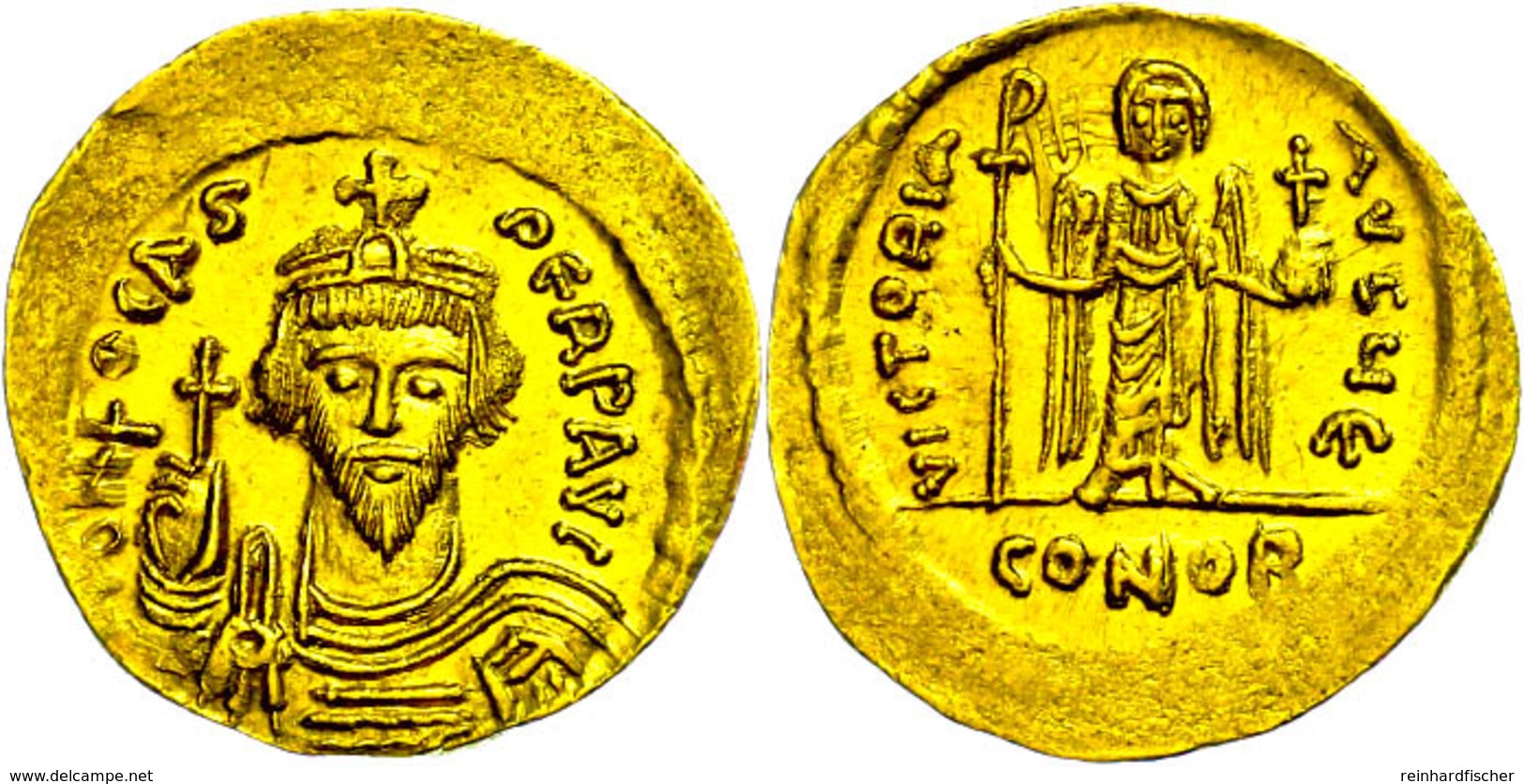 Phocas, 602-610, Solidus (4,45g), Konstantinopel. Av: Brustbild Mit Kreuzglobus Von Vorn, Darum Umschrift. Rev: Stehende - Byzantine
