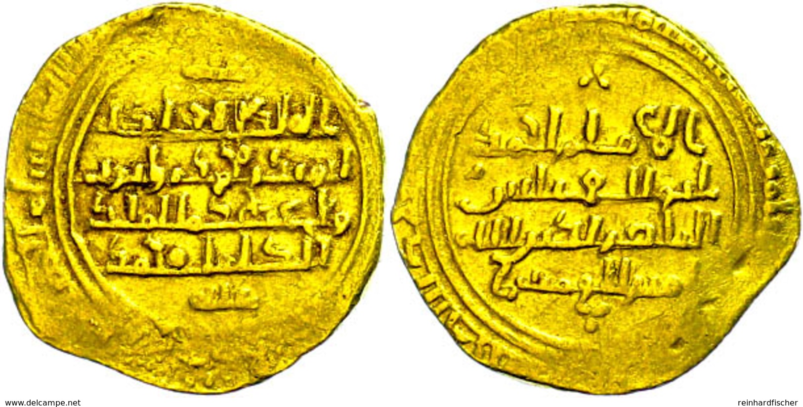 Ayyubiden, Dinar (4,94g), Al-Mansur Muhammad, 595-596 (1198-1200), Vgl. Kazan 646-648, Prägeschwäche Am Rand, Ss.  Ss - Islamic