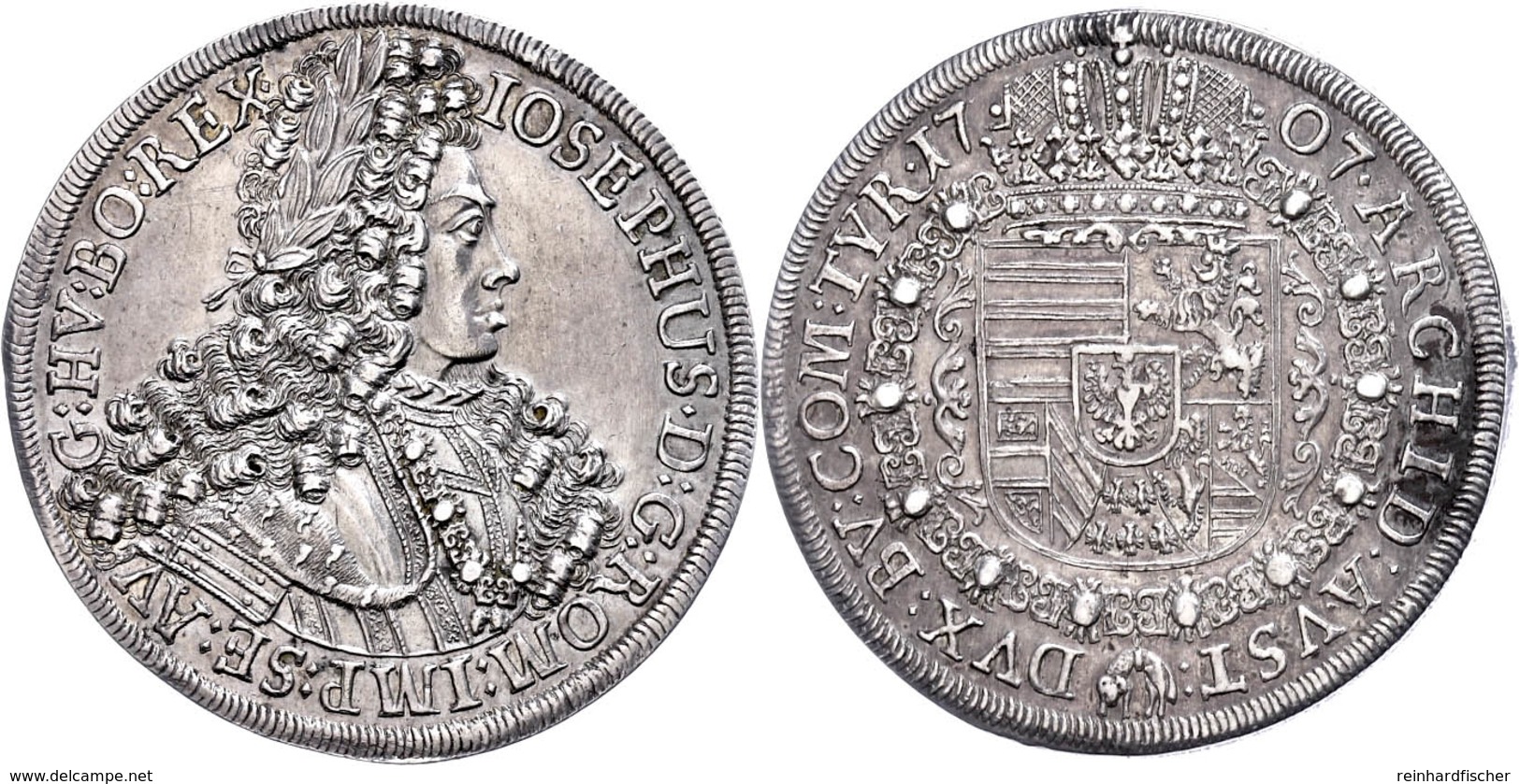 Taler, 1707, Joseph I., Hall, Dav. 1018, Felder Auf Dem Avers Stellenweise Bearbeitet, Ss-vz.  Ss-vz - Austria