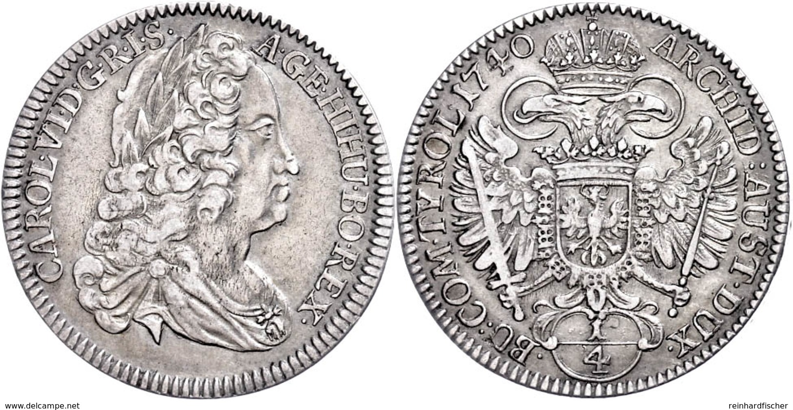 1/4 Taler, 1740, Karl VI., Hall, Herinek 588, Ss.  Ss - Austria