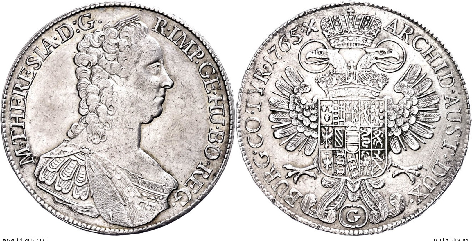 Taler, 1765, Maria Theresia, Günzburg, Eypeltaur 76, Dav. 1147, Min. Justiert, Ss.  Ss - Austria