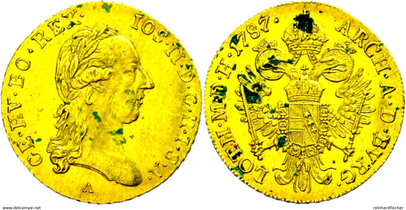 Dukat, 1787, Joseph II., Wien, Fb. 439, Grünspanflecken, Vz.  Vz - Austria