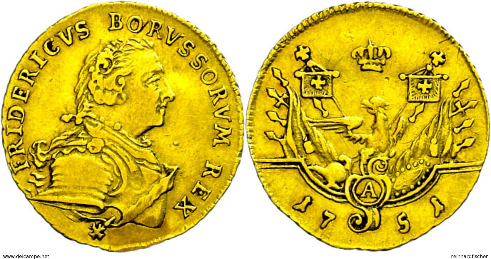 1/2 Friedrich D'or, 1751, A, Friedrich II., Olding 405b1, Schlagspur Auf Dem Avers, Ss.  Ss - Altri & Non Classificati