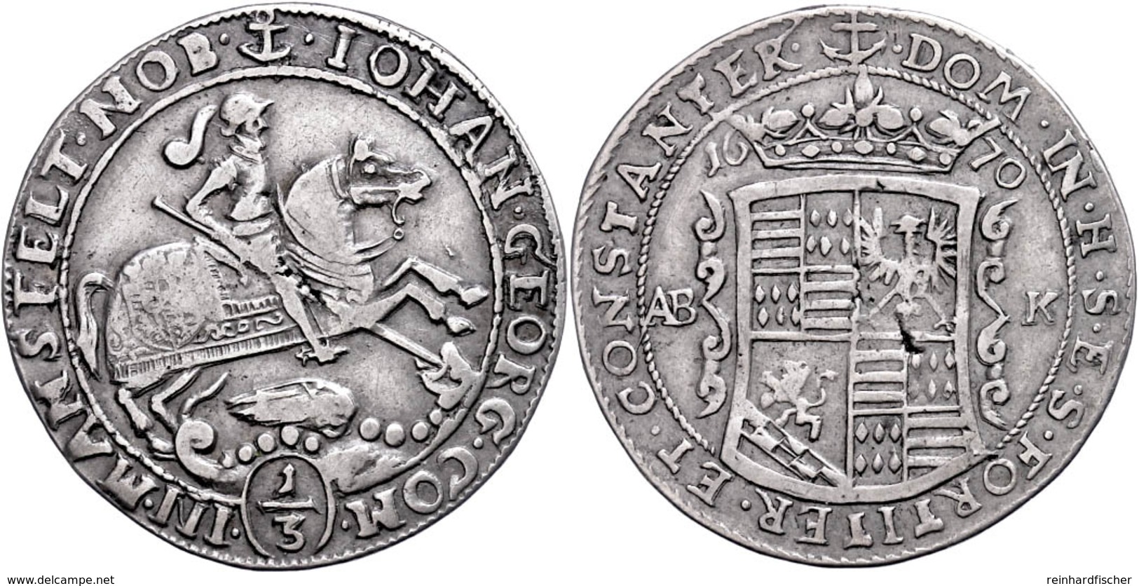 1/3 Taler, 1672, Johann Georg III., Tornau 499, Kl. Schrötlingsfehler Im Zentrum, Ss.  Ss - Other & Unclassified
