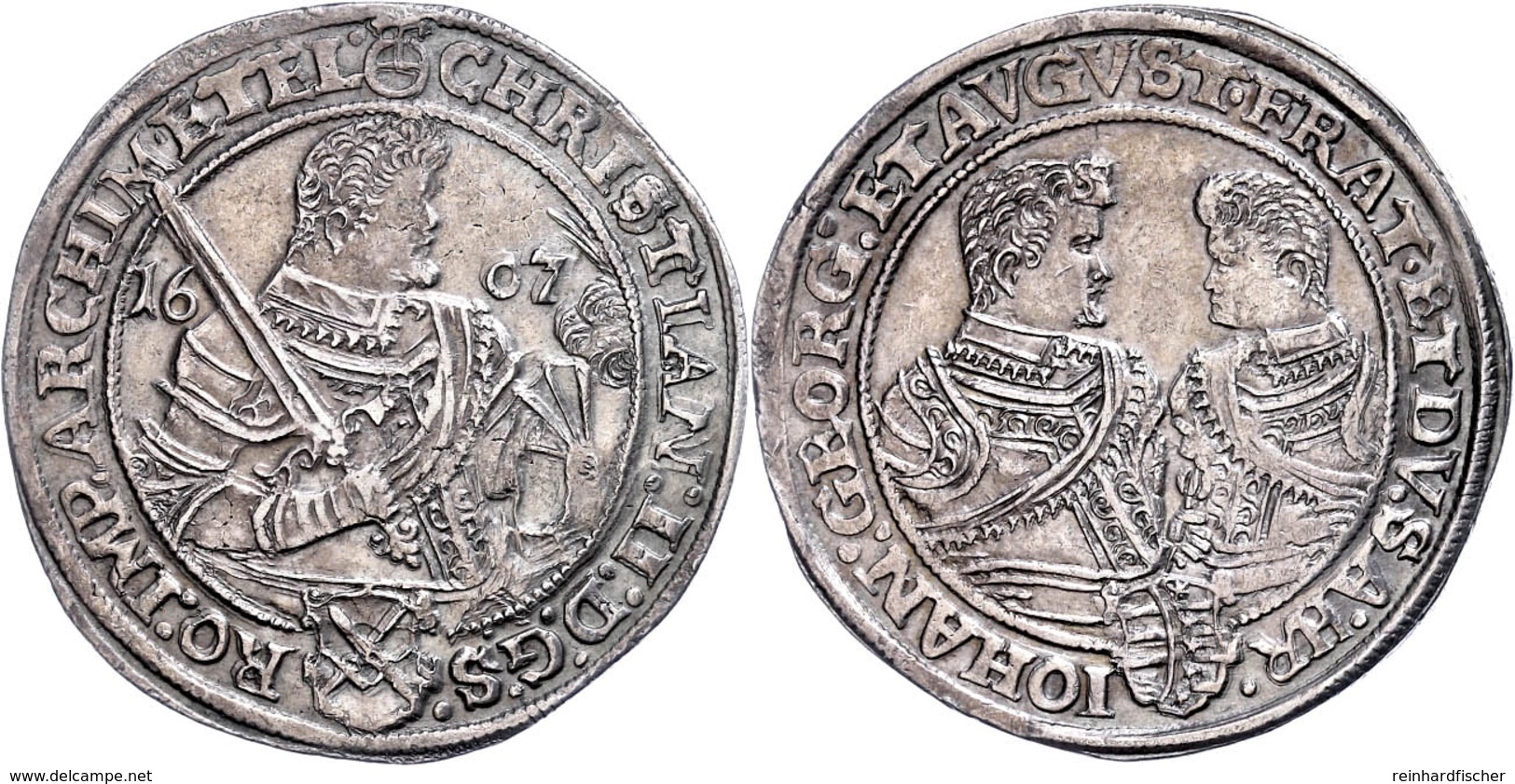 Taler, 1607, Christian II., Johann Georg I. Und August, Dresden, Schnee 767, Dav. 7566, Ss-vz.  Ss-vz - Other & Unclassified