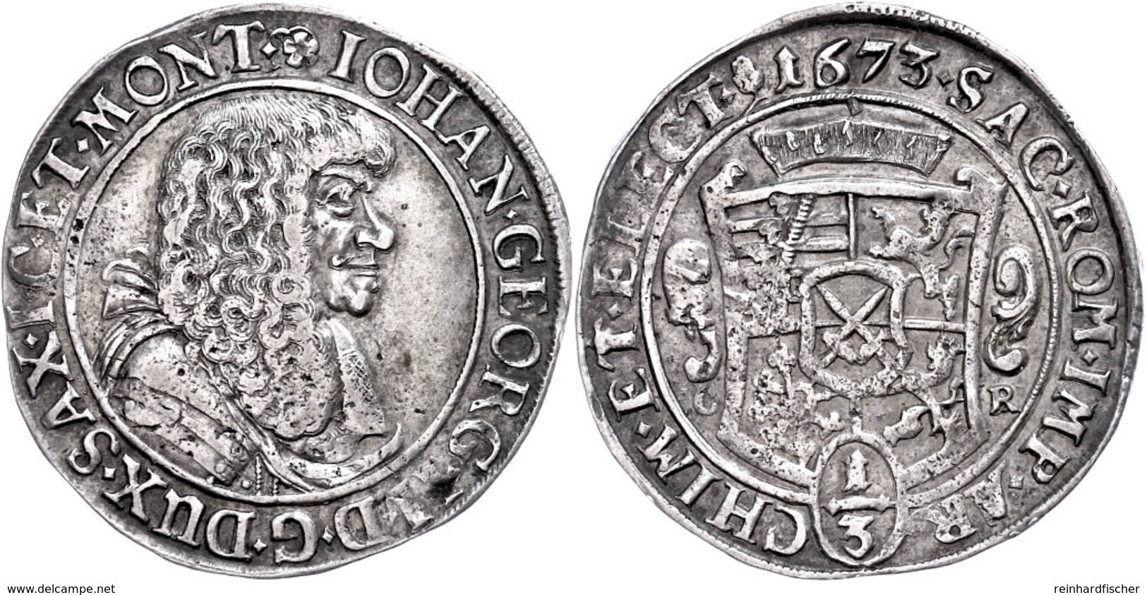 1/3 Taler, 1673, Johann Georg II., Clauss/Kahnt 416, Slg. Mers. 1197, Leichte Prägeschwäche, Ss.  Ss - Other & Unclassified