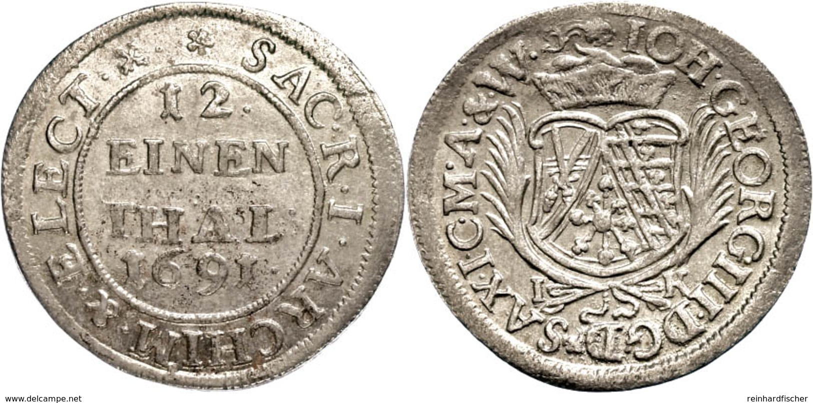 1/12 Taler, 1690, Johann Georg III., Rosette Mit Stiel, Kohl 295, Clauss/Kahnt 612, Vz-st.  Vz-st - Other & Unclassified