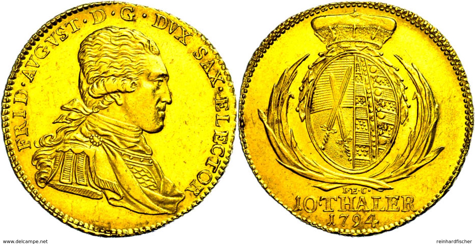 10 Taler, Gold, 1794, Friedrich August III., IEC, Kahnt 1036, Fb. 2878, Buck 202, Wz. Kratzer, Avers Vz, Revers Vz-st. - Other & Unclassified