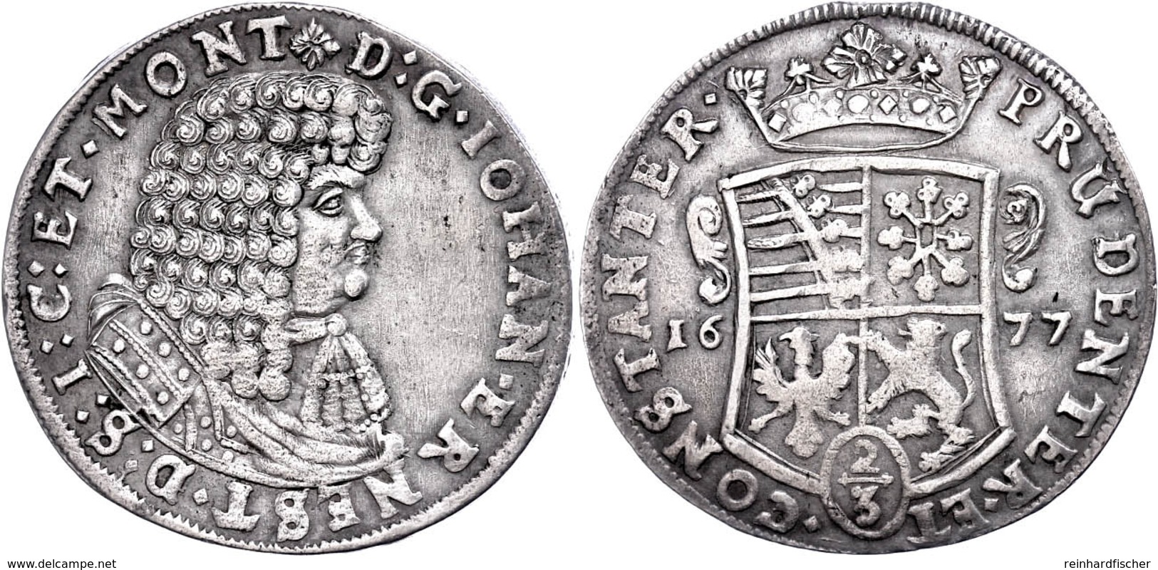 2/3 Taler, 1677, Johann Ernst, Slg. Merseburger 3918, Davenport 892, Ss.  Ss - Altri & Non Classificati