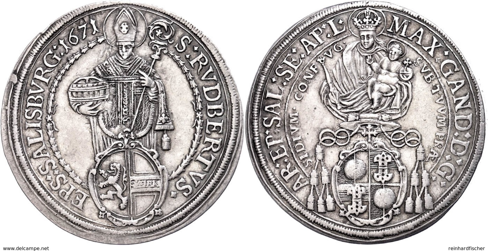 Taler, 1671, Max Gandolph Graf Von Kuenburg, Zöttl 1995, Probszt 1655, Kl. Rf., Ss.  Ss - Other & Unclassified