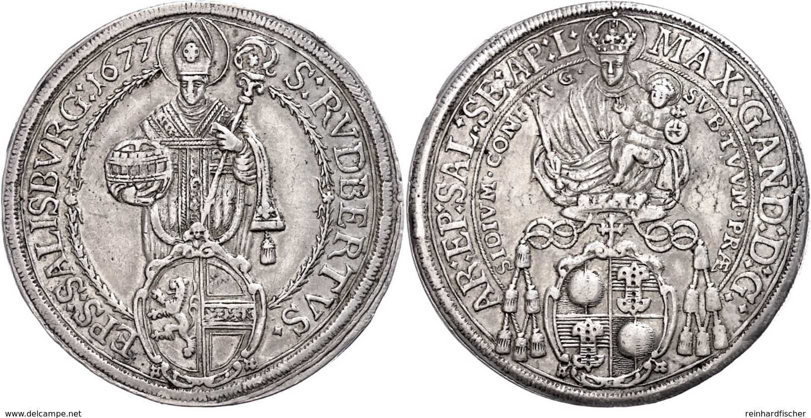 Taler, 1677, Max Gandolph Graf Von Kuenburg, Zöttl 2000, Probszt 1660, Kl. Schrötlingsfehler, Ss.  Ss - Other & Unclassified