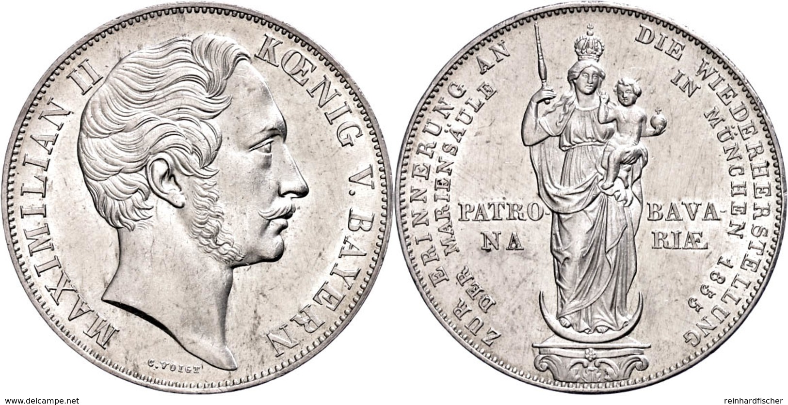 Doppelgulden, 1855, Maximilian II., Mariensäule München, AKS 168, J. 84, Etwas Berieben, Vz-st.  Vz-st - Other & Unclassified