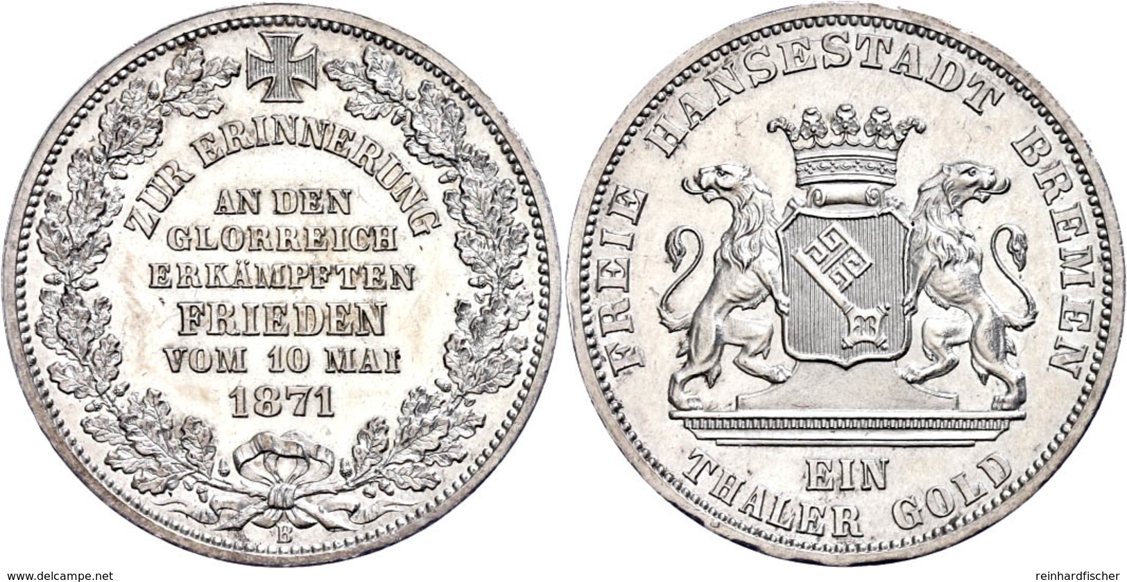 Taler, 1871, Auf Den Frieden Vom 10. Mai 1871, AKS 17, J. 28, Vz-st.  Vz-st - Bremen