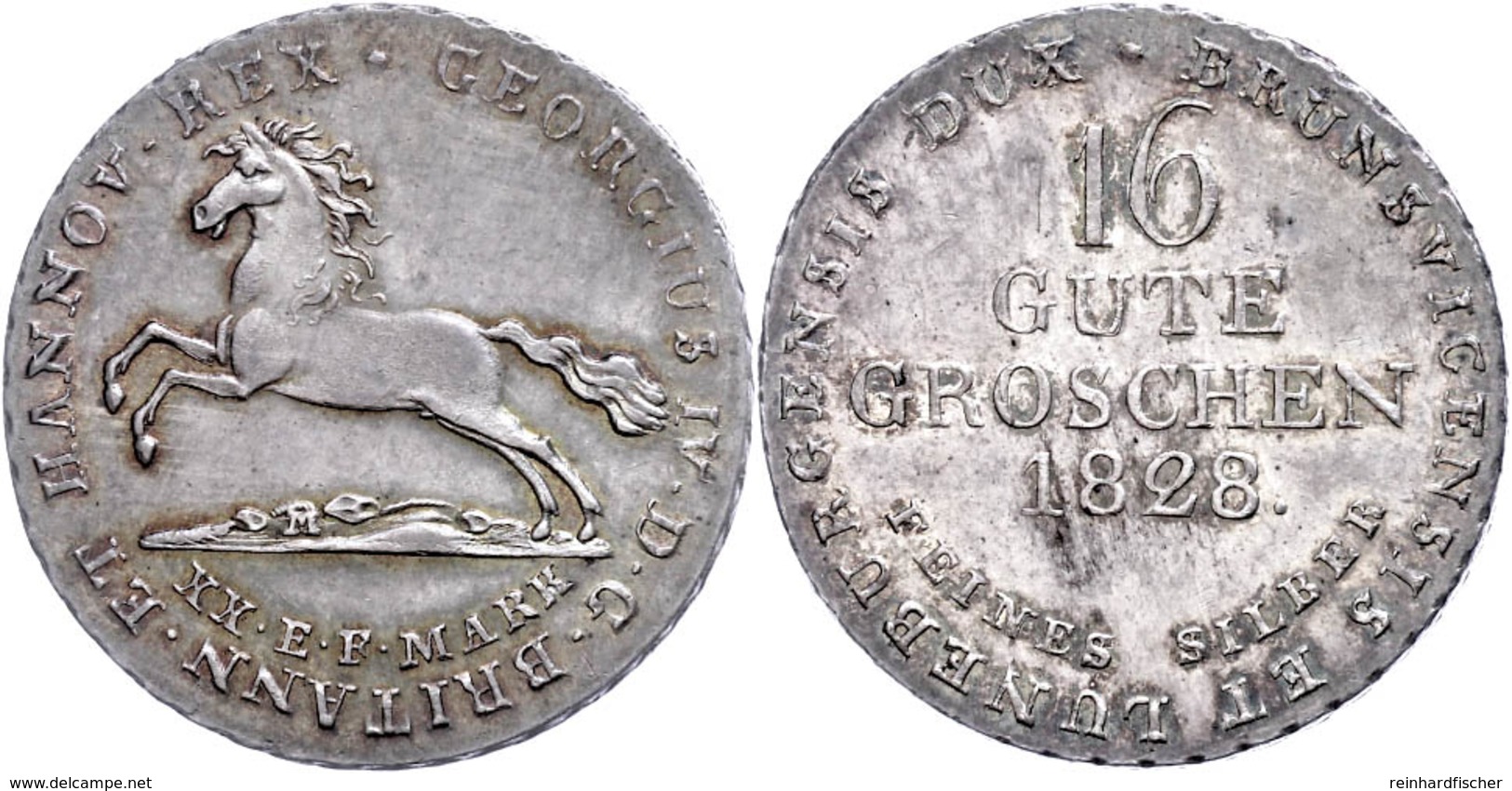 16 Gute Groschen, 1828, Georg IV., AKS 38, Schöne Patina, St.  St - Hanover