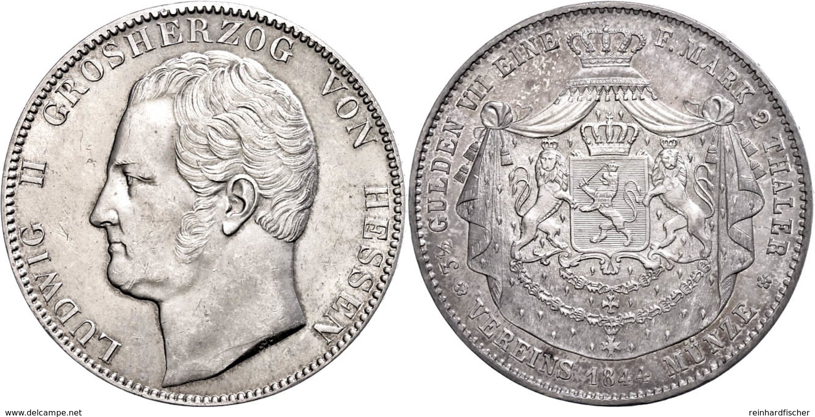 Doppeltaler, 1844, Ludwig II., AKS 100, J. 41, Kl. Kr. Auf Avers, Vz+.  Vz - Other & Unclassified