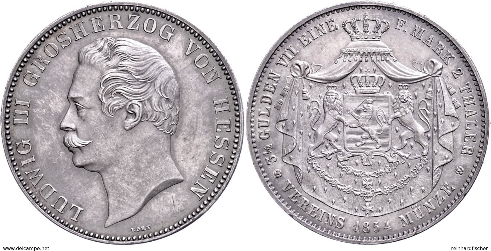 Doppeltaler, 1854, Ludwig III., AKS 119, J. 52, Kl. Rf., Hübsche Tönung, Avers Vz, Revers F. St. - Other & Unclassified