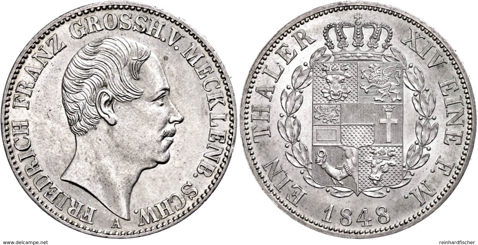 Taler, 1848, Friedrich Franz II., AKS 37, J. 55, Vz-st.  Vz-st - Mecklenburg-Schwerin