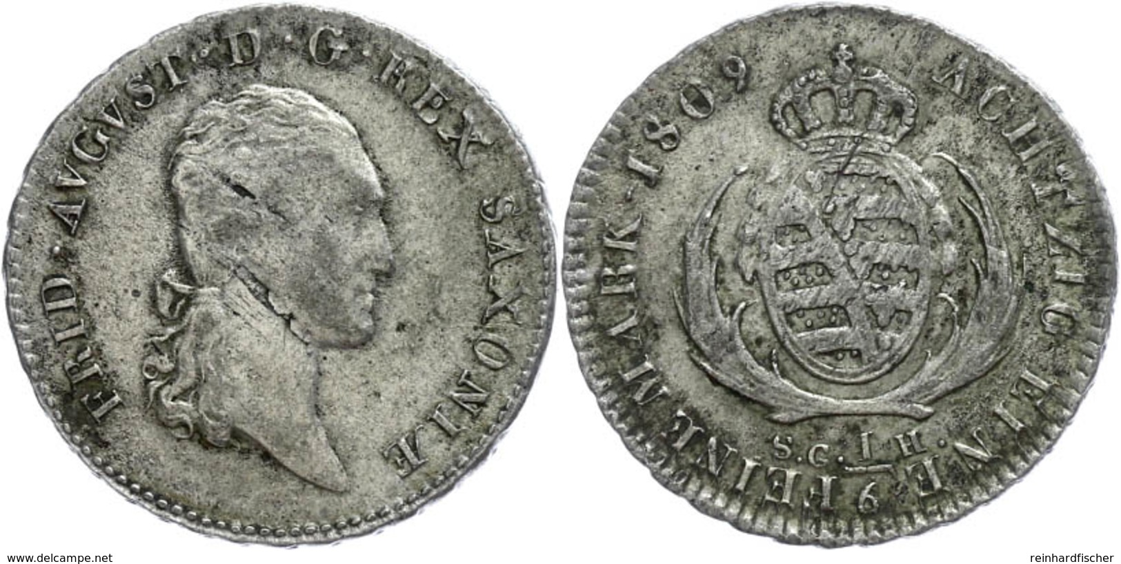 1/6 Taler, 1809, Friedrich August I., SGH-Dresden, Kant 1235, AKS 37, Ss+. - Other & Unclassified