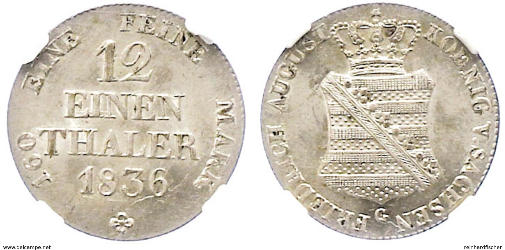 1/12 Taler, 1836, Friedrich August II., AKS 105, J. 71, In Plastikholder Der NGC Mit Der Bewertung "MS 63". - Altri & Non Classificati