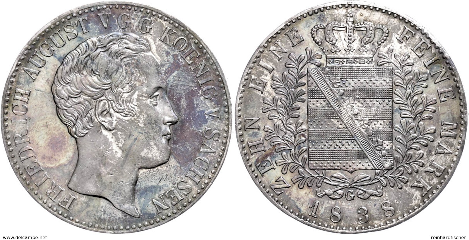 Taler, 1838, Friedrich August II., AKS 97, J. 74, Rand Bearbeitet, Schöne Regenbogenpatina, Vz.  Vz - Altri & Non Classificati