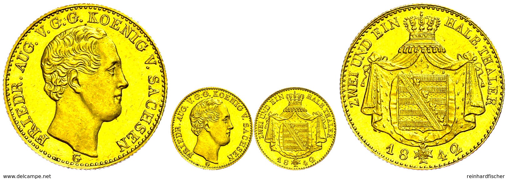 2 1/2 Taler, Gold, 1842, Friedrich August II., AKS 93, J. 173, Fb. 2899, Kl. Kratzer Auf Dem Revers, Vz.  Vz - Other & Unclassified