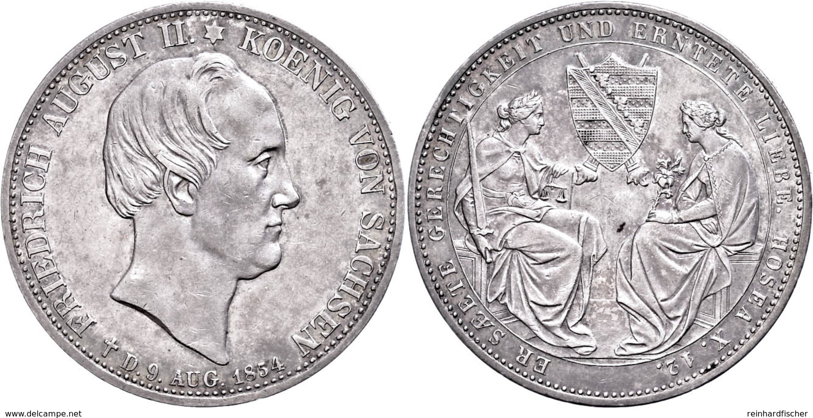 Doppeltaler, 1854, Friedrich August II., Auf Seinen Tod, AKS 116, J. 96, Kl. Rf., Ss-vz.  Ss-vz - Other & Unclassified