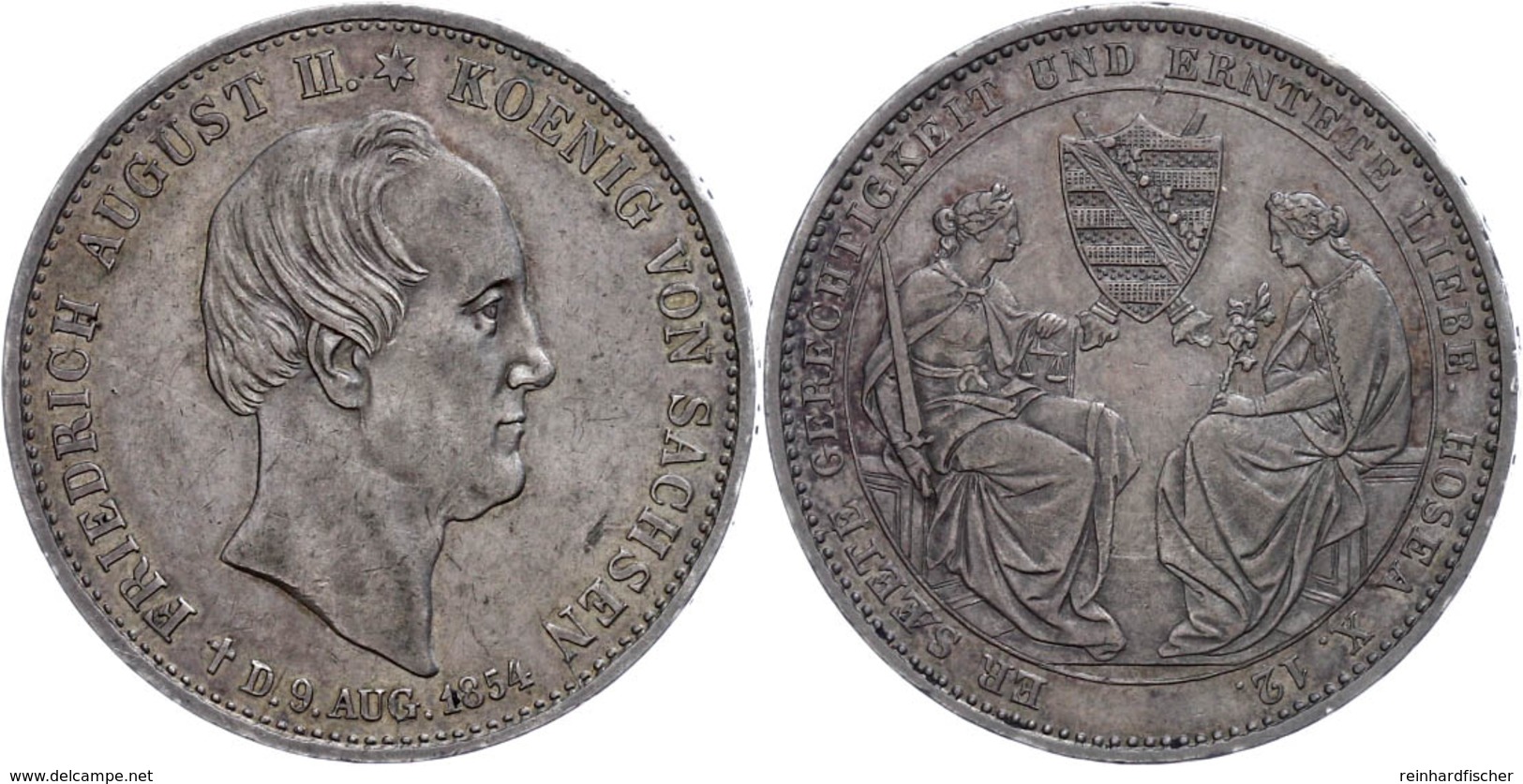 Taler, 1854, Friedrich August II., Auf Seinen Tod, AKS 117, J. 94, Kl. Rf., Ss-vz.  Ss-vz - Altri & Non Classificati