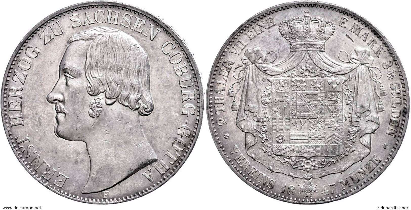 Doppeltaler, 1847, Ernst II., AKS 98, J. 283, Revers Wz. Schrötlingsfehler, Kl. Rf., Vz.  Vz - Altri & Non Classificati