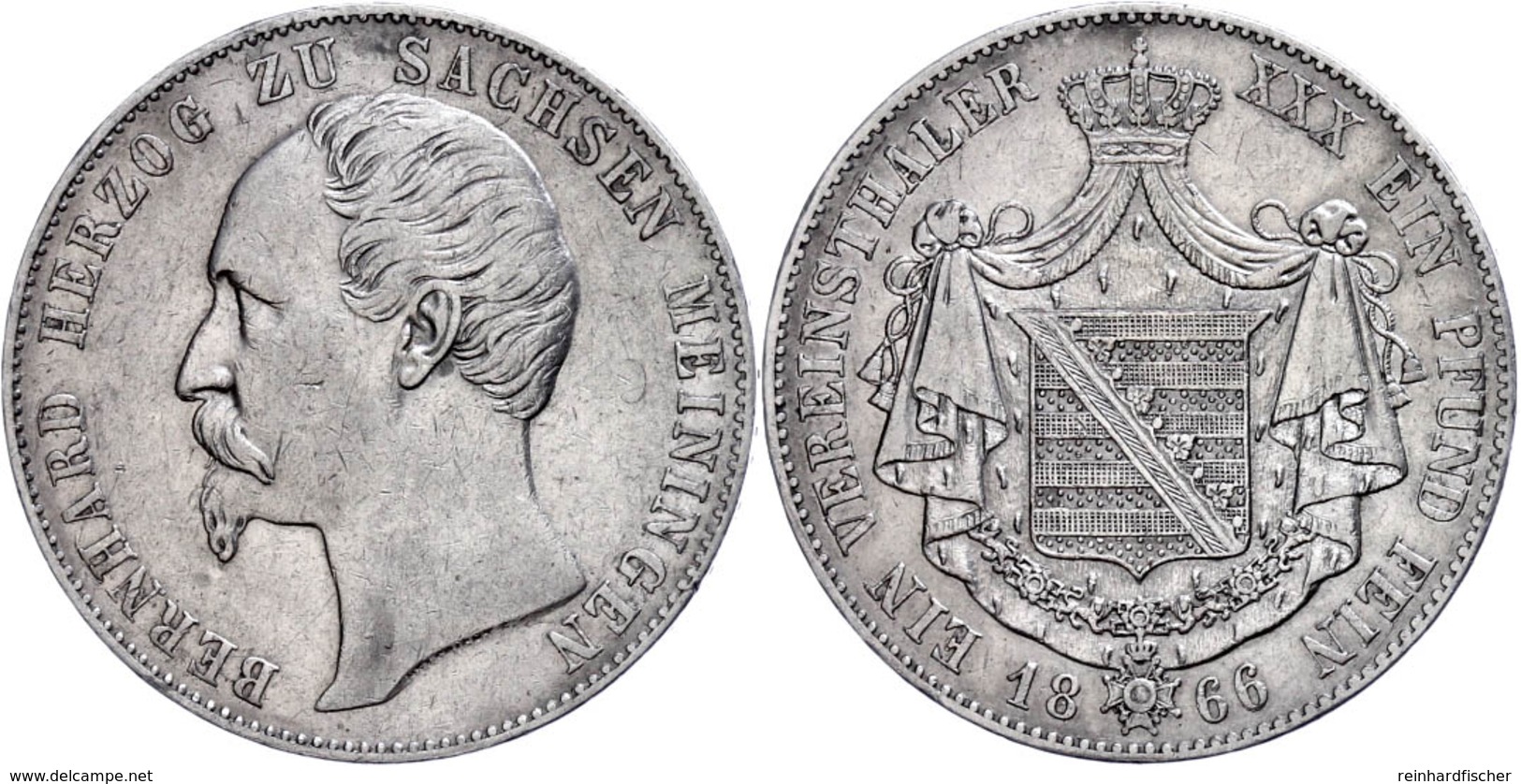 Taler, 1866, Bernhard II. Erich Freund, AKS 184, J. 450, Kl. Rf., Ss.  Ss - Altri & Non Classificati