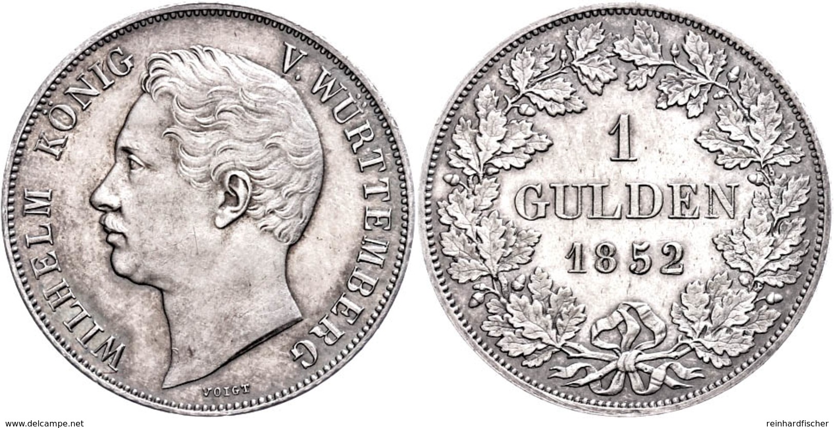 Gulden, 1852, Wilhelm I., AKS 85, J. 70, Wz. Haarlinien, Vz.  Vz - Other & Unclassified