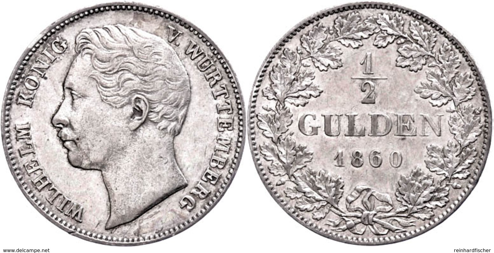 1/2 Gulden, 1860, Wilhelm I., AKS 86, J. 69, Ss-vz.  Ss-vz - Other & Unclassified