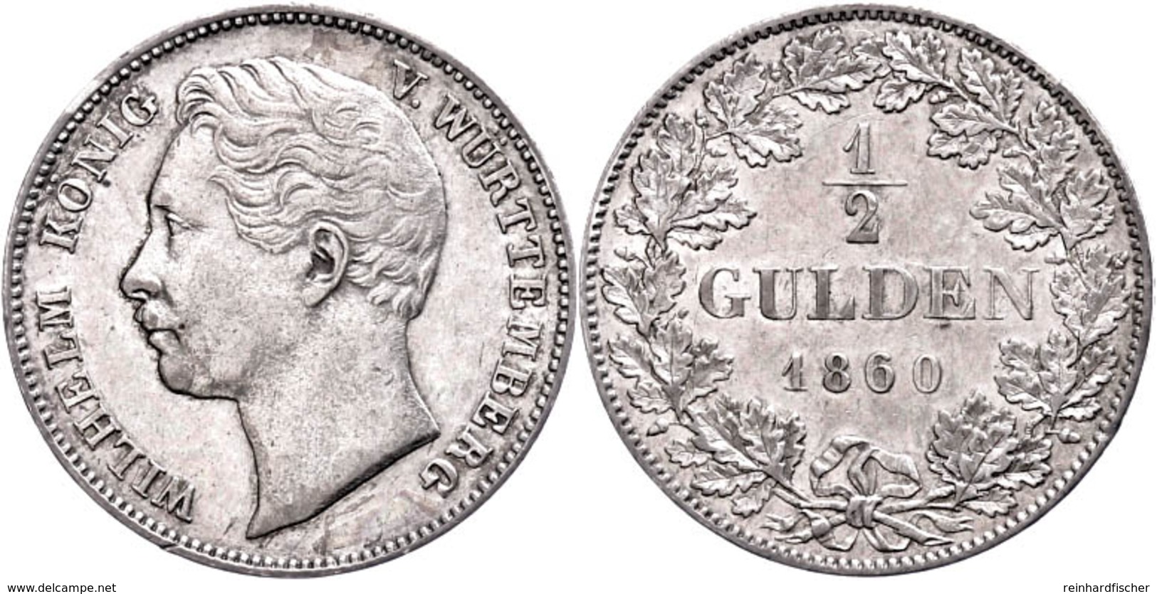 1/2 Gulden, 1860, Wilhelm I., AKS 86, J. 69, Ss-vz.  Ss-vz - Altri & Non Classificati