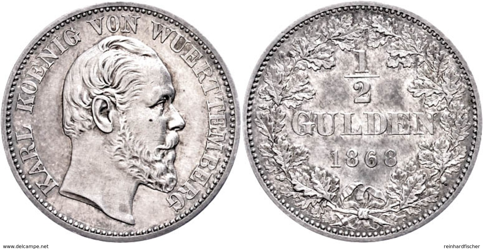 1/2 Gulden, 1868, Karl, AKS 127, J. 84, Vz.  Vz - Other & Unclassified